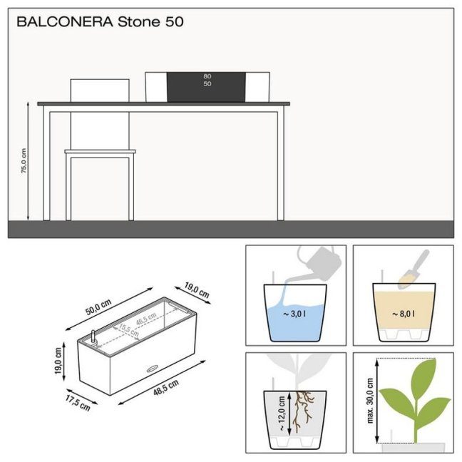 Balconera Stone 50 - Barva: Grey Stone / šedá matná
